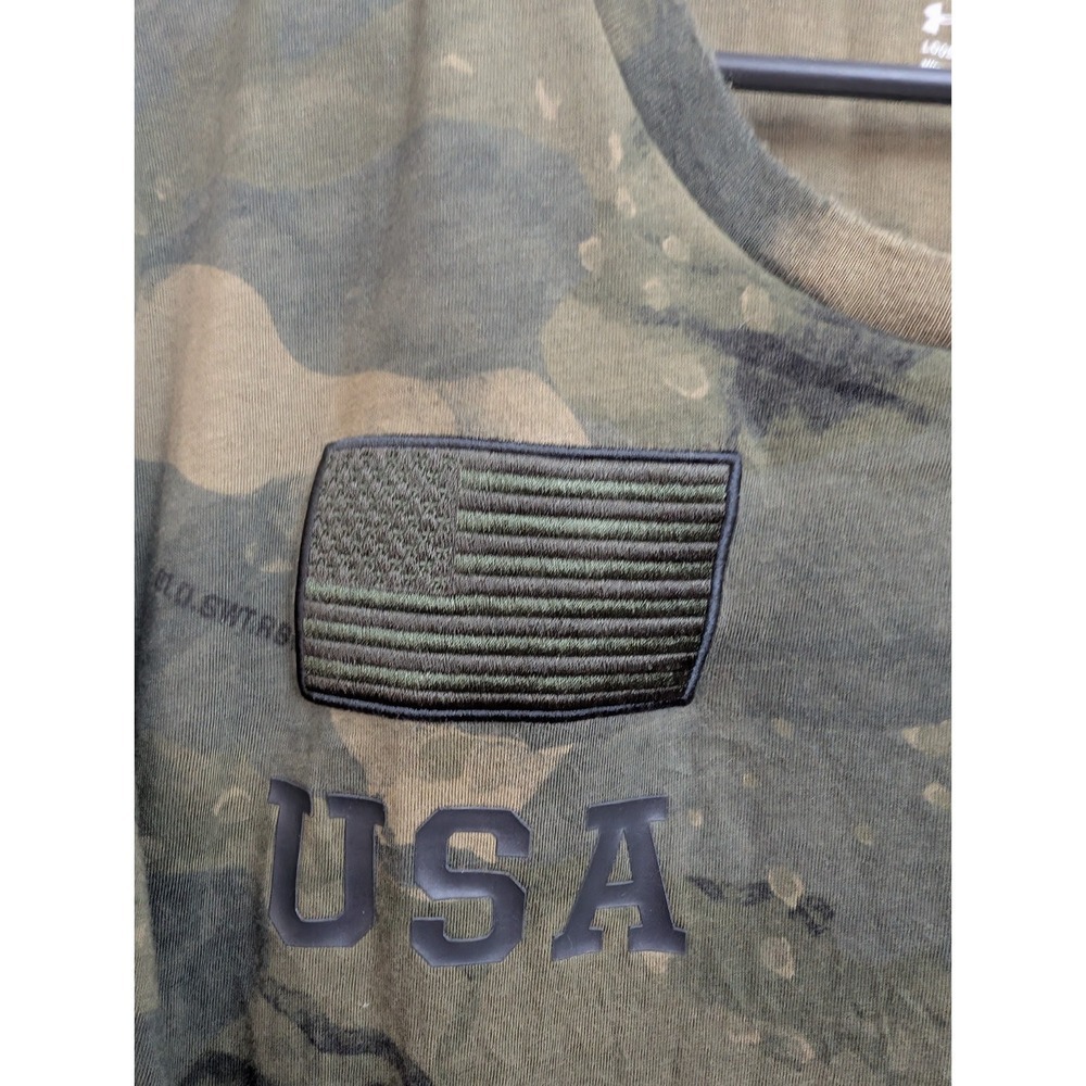 D6 Under Armor Blood,Sweat & Respect Men's XXL Camo Tee w/Flag Patch USA Rock - Picture 4 of 6